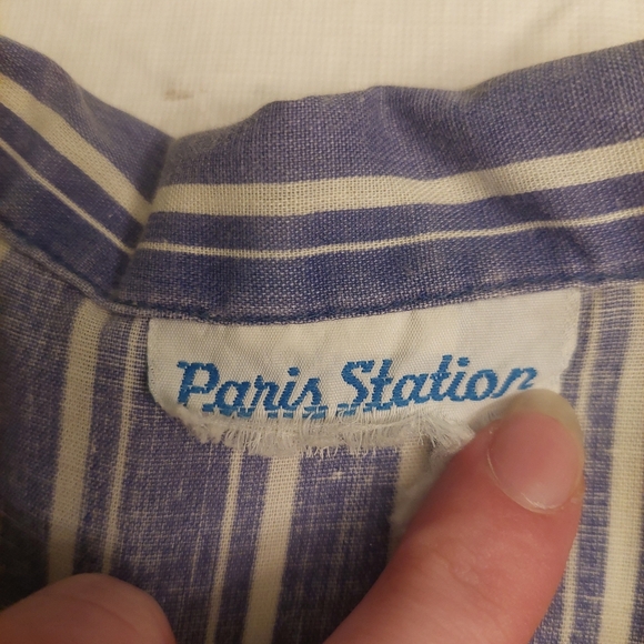 Paris Station Vintage Blue White Striped Sleeveless Button Up Shirt Coastal Sz M - Picture 3 of 9